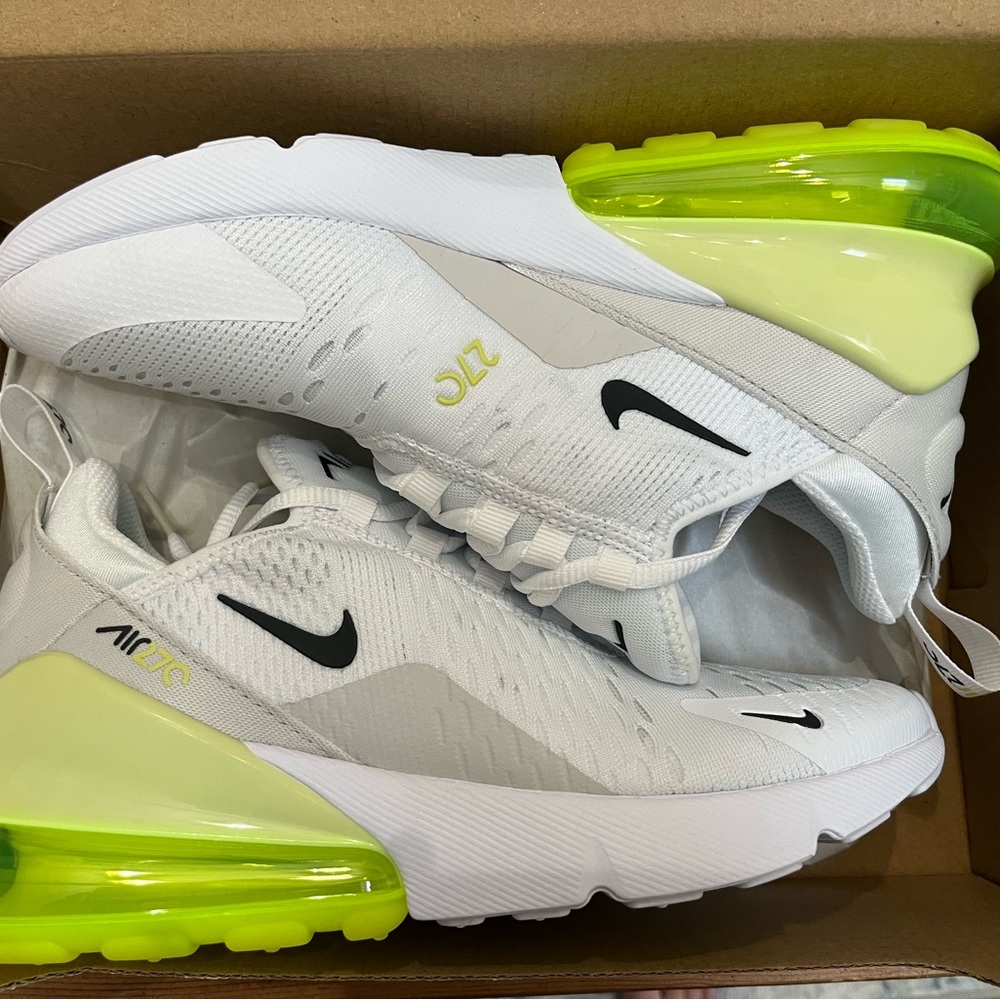 Nike White and Neon Yellow Air Max Shoes